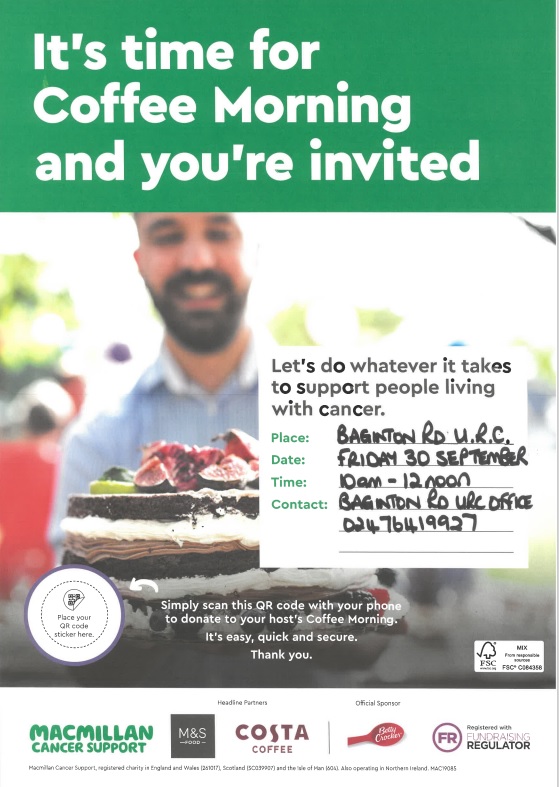 MacMillan Cancer Support Coffee Morning at Baginton Road Church