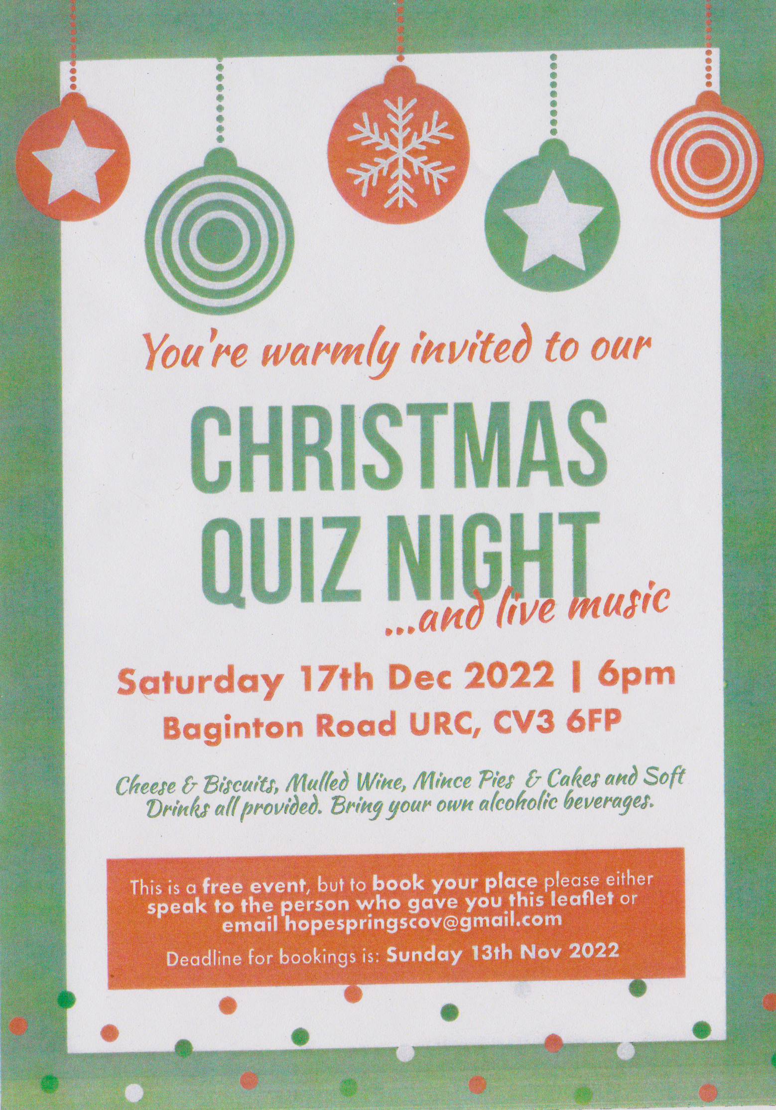 CHRISTMAS QUIZ 17TH DECEMBER 2022 – REGISTER YOUR TEAM NOW!